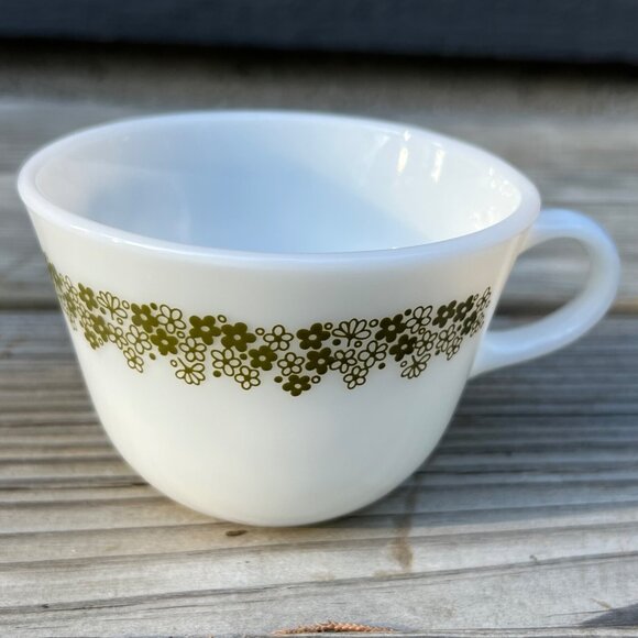 Pyrex Other - PYREX Crazy Daisy Green Spring Blossom White Milk Glass Cup Mug Vintage Corning
